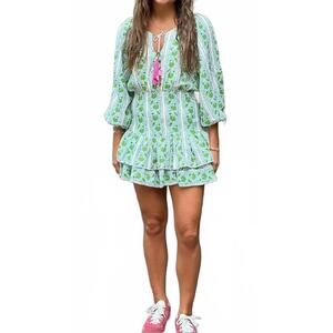 NEW BELL siena mini dress in green turq border stripe